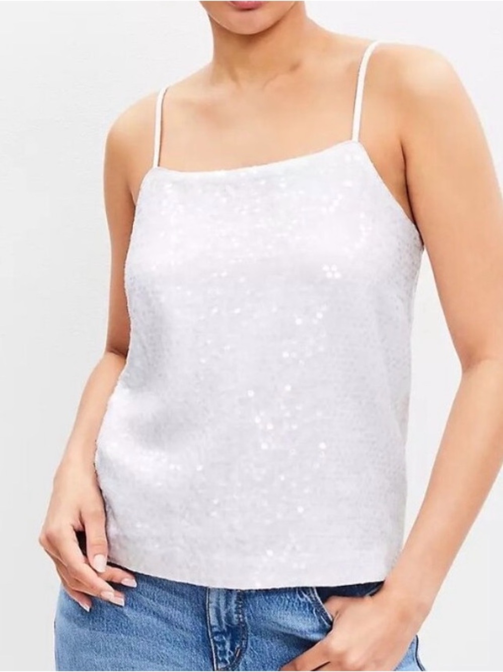 LOFT Sequin Cami Tank Top - White
